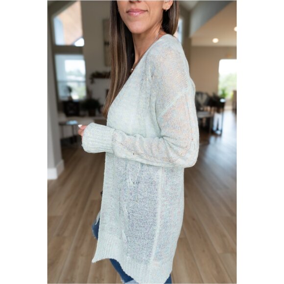 Light Green Sheer Knit Cardigan - Size Small - Picture 7 of 13